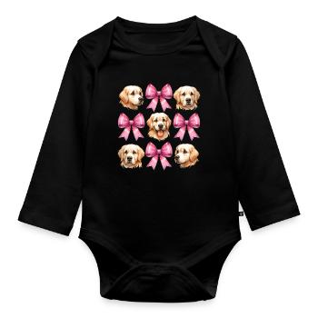 Coquette Bow Golden Retriever Chien Maman Rose - Body Bébé bio manches longues - noir - Devant