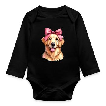 Coquette Bow Golden Retriever Chien Maman Rose - Body Bébé bio manches longues - noir - Devant