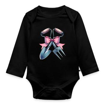 Coquette Bow Gardening Gardener Shovel Pink - Organic Longsleeve Baby Bodysuit - black - Front