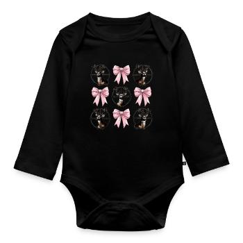 Coquette arc cerf chasse chasseur ruban rose maman - Body Bébé bio manches longues - noir - Devant