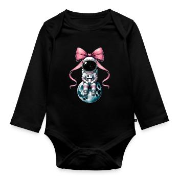 Coquette noeud astronaute espace ruban rose maman - Body Bébé bio manches longues - noir - Devant