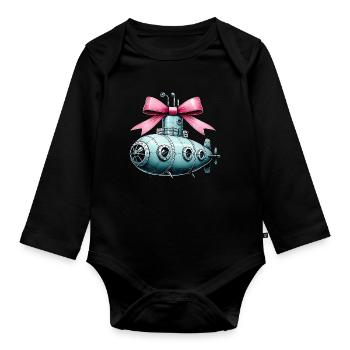 Coquette Bow Submarine Mothers Day Pink Bow Mom - Organic Longsleeve Baby Bodysuit - black - Front