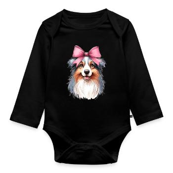Coquette Bow Australian Shepherd Dog Mom Pink - Baby Bio-Langarm-Body - Schwarz - Vorne