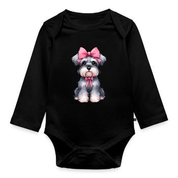 Coquette Bow Schnauzer Dog Mom Pink - Organic Longsleeve Baby Bodysuit - black - Front