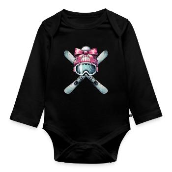 Coquette Bogen Skifahren Ski Mom Mütter Tag rosa - Baby Bio-Langarm-Body - Schwarz - Vorne