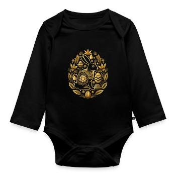 Happy Easter - Osterhase - Osterei - Geschenk - Baby Bio-Langarm-Body - Schwarz - Vorne