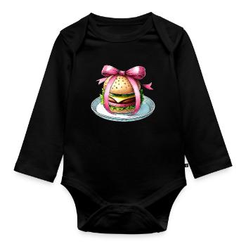 Coquette Bow Burger Hamburger Ruban Rose Maman - Body Bébé bio manches longues - noir - Devant