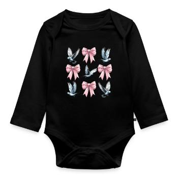 Coquette Bogen Taubenjagd Jäger rosa Schleife Mom - Baby Bio-Langarm-Body - Schwarz - Vorne