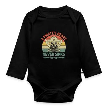 Ein Piratenherz geht nie unter Piratenjugend Design - Baby Bio-Langarm-Body - Schwarz - Vorne