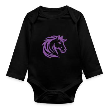 Cooles lila Pferd Design - Baby Bio-Langarm-Body - Schwarz - Vorne