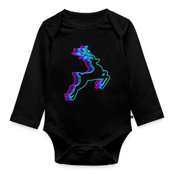 Retro Reindeer Christmas Santa Claus Vaporwave - Organic Longsleeve Baby Bodysuit - black - Front