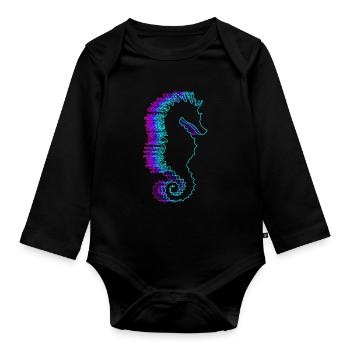 Retro Seahorse Sea Fish Vaporwave - Organic Longsleeve Baby Bodysuit - black - Front