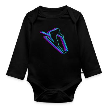 Ski rétro Ski skieur Vaporwave - Body Bébé bio manches longues - noir - Devant