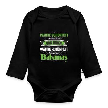 Wahre Schönheit kommt aus Bahamas Design - Baby Bio-Langarm-Body - Schwarz - Vorne