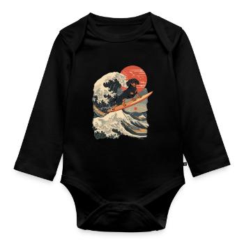 Dachshund Dog Animal Japanese Surfing Beach Wave - Organic Longsleeve Baby Bodysuit - black - Front