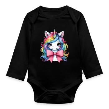 Coquette Bow Unicorn Mothers Day Pink Bow - Organic Longsleeve Baby Bodysuit - black - Front