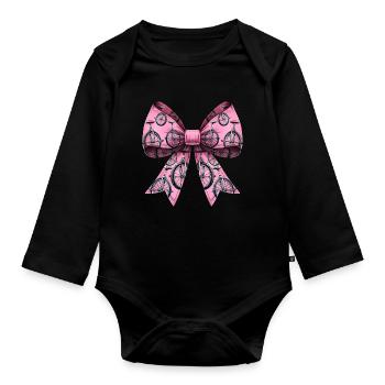 Coquette noeud monocycle monocycle motif rose - Body Bébé bio manches longues - noir - Devant