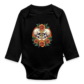 Skulls & Flowers Dark Aesthetic Floral - Organic Longsleeve Baby Bodysuit - black - Front