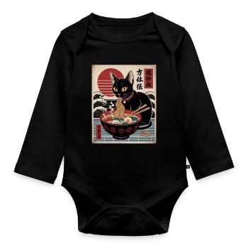 Kawaii Cat Ramen Noodles Anime Cat - Organic Longsleeve Baby Bodysuit - black - Front