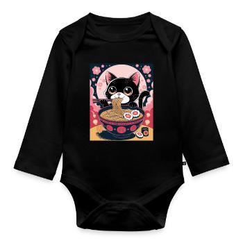 Kawaii Cat Ramen Noodles Anime Cat - Organic Longsleeve Baby Bodysuit - black - Front