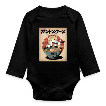 Kawaii Cat Ramen Noodles Anime Cat - Organic Longsleeve Baby Bodysuit - black - Front