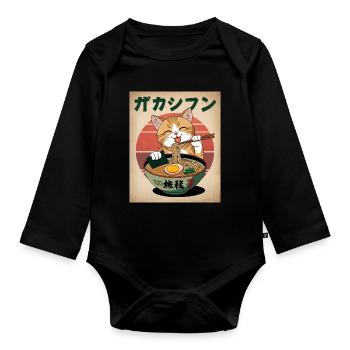 Kawaii Cat Ramen Noodles Anime Cat - Organic Longsleeve Baby Bodysuit - black - Front