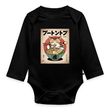 Kawaii Cat Ramen Noodles Anime Cat - Organic Longsleeve Baby Bodysuit - black - Front