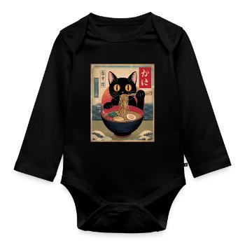 Kawaii Cat Ramen Noodles Anime Cat - Organic Longsleeve Baby Bodysuit - black - Front