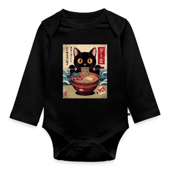 Kawaii Cat Ramen Noodles Anime Cat - Organic Longsleeve Baby Bodysuit - black - Front
