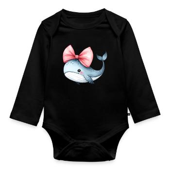Coquette Bogen Wal Ozean Tier rosa Schleife Mama - Baby Bio-Langarm-Body - Schwarz - Vorne