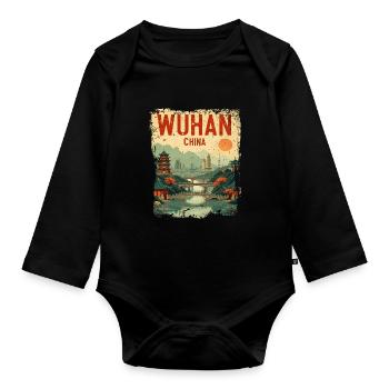 Visit Wuhan Hubei Province China Retro - Organic Longsleeve Baby Bodysuit - black - Front