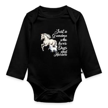 Pferd Pferde und Hund Hund Geschenk - Baby Bio-Langarm-Body - Schwarz - Vorne