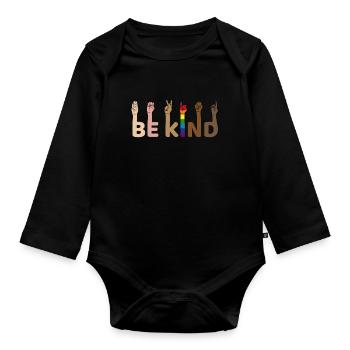 LGBT Rainbow Be Kind - Organic Longsleeve Baby Bodysuit - black - Front