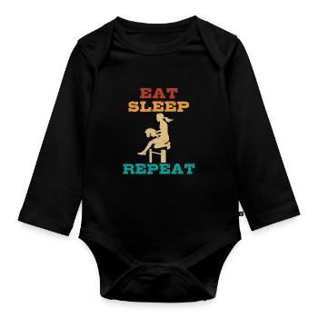 Manger, dormir, cheval de loisir, répéter - Cadeau - Body Bébé bio manches longues - noir - Devant