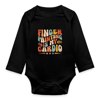 Finger Painting Is My Cardio School Teacher - Organic Longsleeve Baby Bodysuit - black - Front