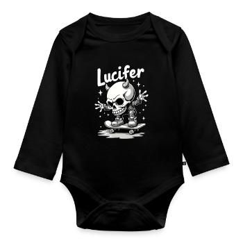 Skater Skelett Lucifer Teuflisch cool unterwegs - Baby Bio-Langarm-Body - Schwarz - Vorne