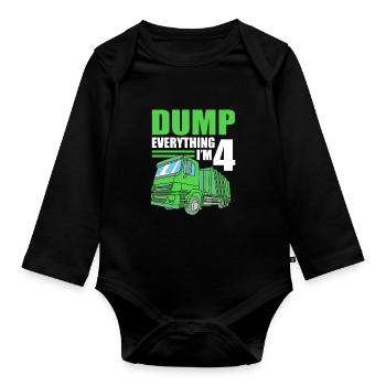 Müllwagen Müllauto Müllmann Mülleimer - Baby Bio-Langarm-Body - Schwarz - Vorne
