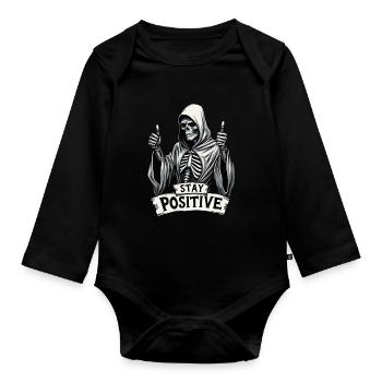 Stay Positive – Lustiger Sensenmann - Baby Bio-Langarm-Body - Schwarz - Vorne