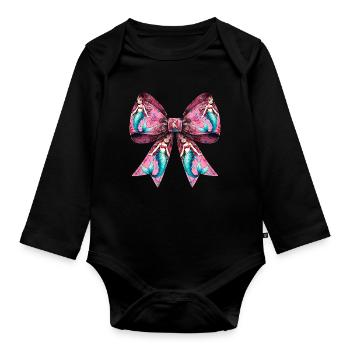 Coquette noeud Sirène Fille Ruban Rose - Body Bébé bio manches longues - noir - Devant