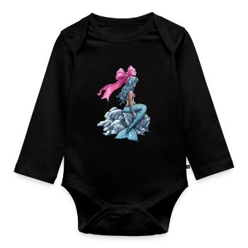 Coquette noeud Sirène Fille Ruban Rose - Body Bébé bio manches longues - noir - Devant