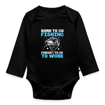 Truite, pêche, hameçon, canne à pêche, pêcheur, poisson-grenouille - Body Bébé bio manches longues - noir - Devant