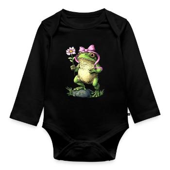 Coquette Bow Cottagecore Frog Aesthetic Pink - Organic Longsleeve Baby Bodysuit - black - Front