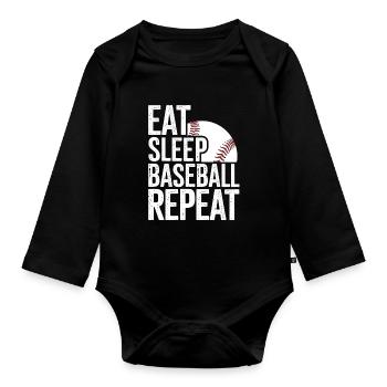 Manger dormir baseball répéter - Body Bébé bio manches longues - noir - Devant