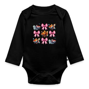 Coquette Arc Poisson Rouge Maman Maman Fête des Mères Rose - Body Bébé bio manches longues - noir - Devant