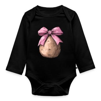 Coquette Bow Potato Potatoes Girl Mom Mothers - Organic Longsleeve Baby Bodysuit - black - Front
