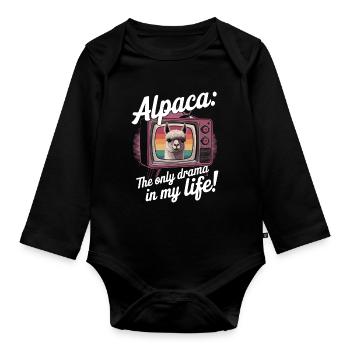 Alpaka: Das einzige Drama, das ich in meinem Leben brauche! - Baby Bio-Langarm-Body - Schwarz - Vorne