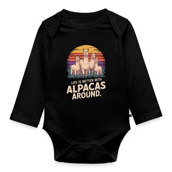 Life is better with alpacas around. - Organic Longsleeve Baby Bodysuit - black - Front