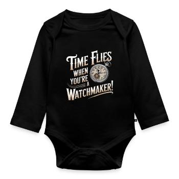 Die Zeit vergeht wie im Flug, wenn man ein Uhrmacher ist! - Baby Bio-Langarm-Body - Schwarz - Vorne