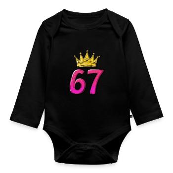 67 Zahl Trikot Krone - Baby Bio-Langarm-Body - Schwarz - Vorne