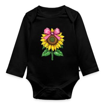 Coquette Bow Sunflower Cute Pink Plant Mom - Baby Bio-Langarm-Body - Schwarz - Vorne